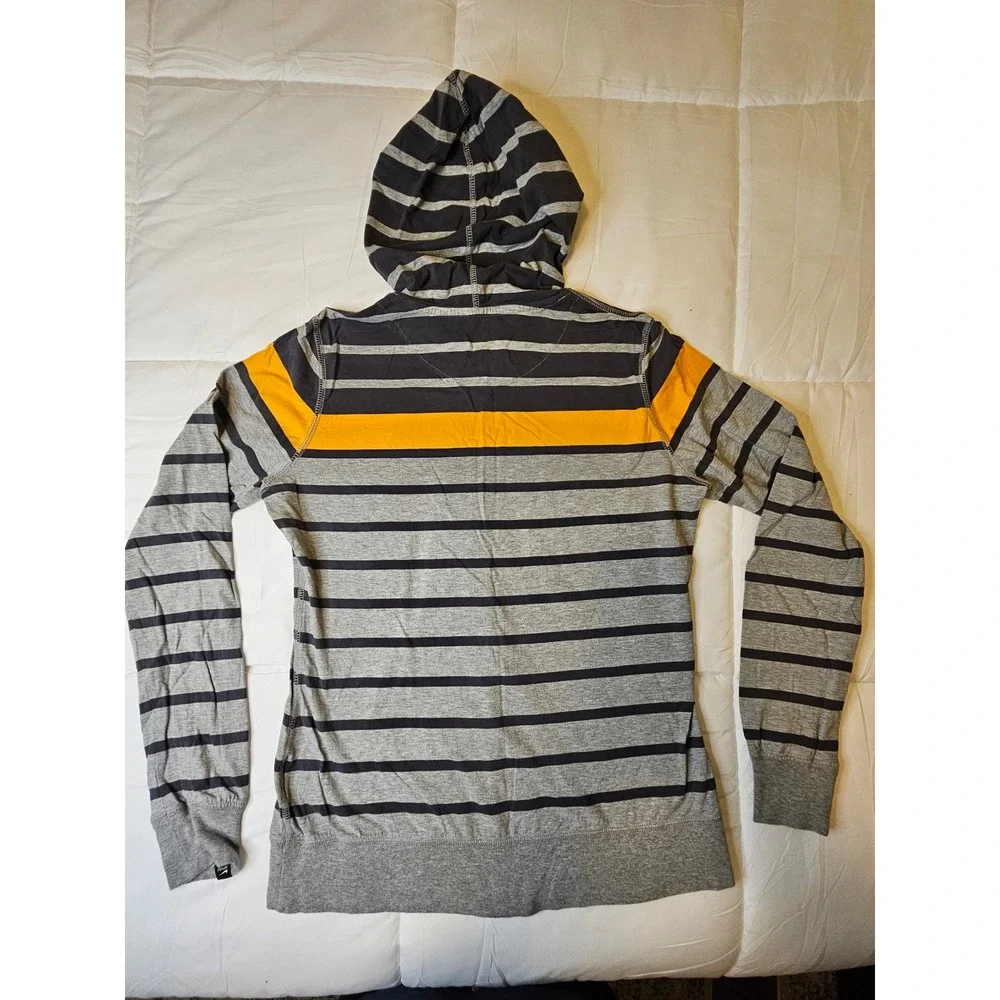 Nike Athletic Dept Striped Hoodie Grey Yellow Navy Cotton Pullover Women 